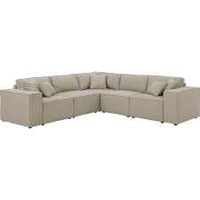 The serene desgin your way sectional features a customizable sofa with armless, corner, and ottoman in beige or charcoal grey from coaster furniture. Jenson Beige Linen Fabric Modular Sectional Sofa With 5 Pillows 89116 2