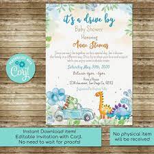Drive By Baby Shower Dinosaurs Invite Baby Boy Shower Invite Etsy Baby Shower Invitations For Boys Baby Boy Shower Dinosaur Baby Shower