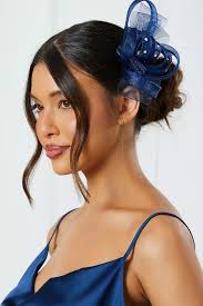 Wedding Guest Small Navy Fascinator SANDRA Blue Fascinator With Feathers