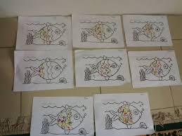 Mewarnai gambar dengan pensil warna. Play Group Activity Kolase Mengisi Pola Gambar Ikan Dengan Kertas Warna Lembaga Pendidikan Islam Sabilia