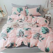 Leaf Bedding Set Pink Bed Cover Zipper Bedding Set Sheets Pillowcases Solid Grey Flat Sheet Queen Bed Cover Dakbl Pink Bed Covers Cute Bed Sets Pink Bedding