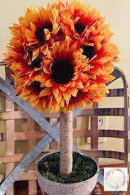 How To Make A Sunflower Ball Topiary Cookies Coffee And Crafts Sunflower Centerpieces Diy Topiary Diy Flower Decorations Diy