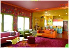 A separate dining space and raised fire circle divide activities, yet everything relates via paths and by using the same materials and colors. 111 Bright And Colorful Living Room Design Ideas Digsdigs