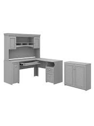 Check out our range of desks with storage that include additional draws and shelves to keep your office supplies in check. Bush Furniture Fairview 60 W L Shaped Desk With Hutch And Small Storage Cabinet Cape Cod Gray Standard Delivery Office Depot
