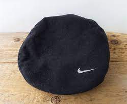 Nike Original Vintage Golf Cabbie Newsboy Black Cotton Hat Button Down Visor Swoosh Drivers Cap Official Licensed Embroidered Size M Cotton Hat Nike Original Black Cotton
