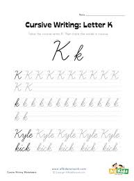 Draw a raindrop shape (a letter 'u' that is pinched at the top). Cursive Writing Worksheet Letter K All Kids Network