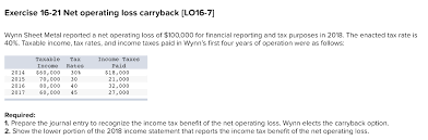 solved exercise 16 21 net operating loss carryback l016 7