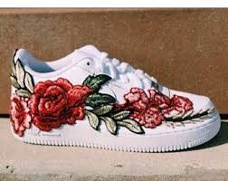 It's really not any harder than regular embroidery but i have a couple tips for you to make it easier. Nike Air Force 1 White Flower Embroidery Men S Women S Custom Embroidery Shoes Roses Custom Shoes Unisex Shoes Embroidery Shoes Nike Air Force Unisex Shoes