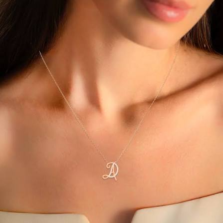 18K Gold Diamond Initial Necklace 'A and D' - Personalized Script Lett