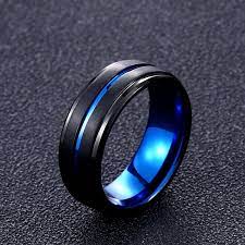 Tungsten Black Mens Ring Double Color Ring Blue Colour Thin Line Dull Polished Ring Wedding Band Male Allianc Mens Jewelry Beautiful Jewelry Ring Rings For Men