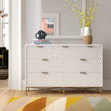 A large landscape mirror and a matching two drawer nightstand further define the attention to detail of this entire collection from emerald home. Capra 7 Drawer Double Dresser Furniture Double Dresser White And Gold Dresser