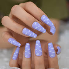 Edit1 march 12, 2020 february 24, 2020 acrylic purple nails purple acrylic nail ideas purple nails acrylic. Light Purple Cloud Cute Artificial Nail Long Matte Pre Designed Coffin False Nail Salon Fingernail Tips False Nails Aliexpress