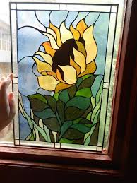 Sunflower Stained Glass Panel Suncatcher Etsy In 2021 Glass Painting Stained Glass Diy Stained Glass Panel