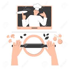 The skin of an eggplant is full of antioxidants, potassium and magnesium. Man Chef Teaches Cooking Pizza Woman Watches A Video Recipe On The Laptop And Prepares Food At Home In The Kitchen Concept Of Online Recipes Home Cooking Vector Flat Illustration Lizenzfrei Nutzbare