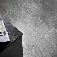 Gray slate mosaic with dark charcoal grout. Slate Light Grey Matt Flat Stone Effect Porcelain Wall Floor Tile Pack Of 6 L 590mm W 290mm Diy At B Q