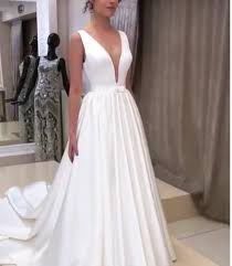 Simple Ball Gown Wedding Dresses Deep V Neck Backless Small Bow Bridal Gowns From Babybridal V Neck Wedding Dress Ball Gowns Wedding Plain Wedding Dress