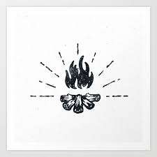 Black And White Flames Campfire Black And White Flames Vintage Art Print By Naturemagick Society6 Camping Tattoo Vintage Art Prints Campfire Drawing