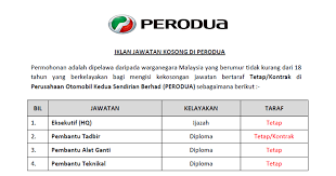 Jawatan kosong kerajaan dan jawatan kosong swasta ogos september 2017 terbaru di malaysia ok? Jawatan Kosong Perodua Kelantan Copd Blog U