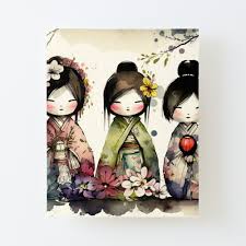 Watercolor Kokeshi Dolls With Flowers Poster for Sale by LaJunque |  Redbubble