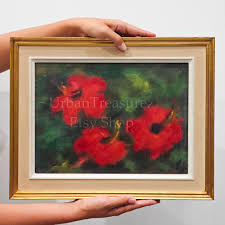 Hibiscus Oil Painting, 1960s Greek Artist DORIS, Red Flower Art Painting in  Frame, Michail Papageorgiou B. 1896 Greece, Vintage Oil Painting