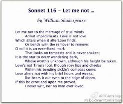 Poetry Of Choice Let Me Not To The Marriage Of True Minds Admit Impediments Love Is Not Love Shakespeare Sonnets Sonnet 116 Shakespeare
