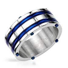 Blue Enamel Stainless Steel Ring Mens Jewelry Rings For Men Mens Accessories