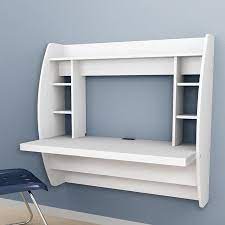 Zimtown Wall Mounted Computer Desk Floating Office Home Pc Table With Storage Shelf White Walmart Com White Floating Desk Floating Desk Tiny House Furniture