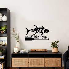 Welcome To The Lake House Quote Lake House Cabin Fishing Scenery Vacation Quotes Wall Decal Sticker Vinyl Art Mural For Girls Boys Home Room Walls Bedroom House Decor Decoration 8x10 Inch