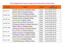 Bpl Bangladesh Premier League 2016 Schedule Time Table