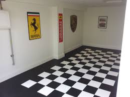 Classic Black And White Dynotile Garage Floor Garage Tile Garage Floor Tiles Checkered Floors