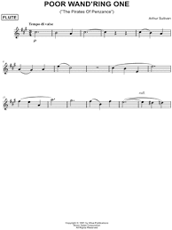 Poor Wandering One Main Theme From The Pirates Of Penzance Sheet Music Flute Solo In A Major Download Print Sku Mn0158195