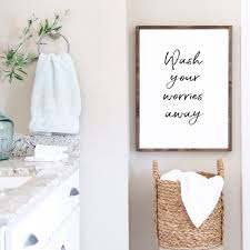 I like the unique style of this mirror. Funny Bathroom Art Wash Your Worries Away Restroom Sign For Etsy In 2021 Guest Bathroom Decor Bathroom Decor Signs Restroom Decor
