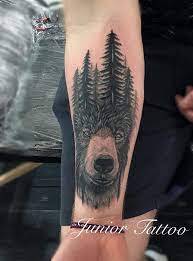 Maybe you would like to learn more about one of these? Inkfingers Custom Tattoo Studio Black And Grey Bear With Trees Done By Junior Thanks To The Customer Facebook