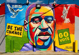 'he had to give his life for every one of us to have justice in a different way' theresa scott and alvin manago lived with floyd in minneapolis. New George Floyd Mural Encourages People To Vote Houstonia Magazine