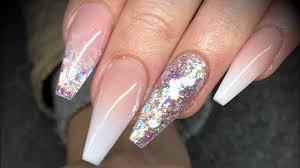Popular items for ombre acrylic nails. Acrylic Nails White Ombre With My Own Glitter Youtube