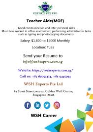 Jobs Openings In Singapore Current Recruiting Jobs In Singapore Job Opening Teachers Aide Job