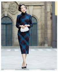 秋冬毛呢旗袍 逸红颜蓝月乔 加厚保暖中长款长袖改良旗袍裙 tmall com天猫 chinese dress cheongsam fashion