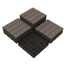Pandahome 22 Pcs Patio Pavers Tiles 12 X12 Four Slat Wood Plastic Composite Interlocking Floor Tile Water Resistant Flooring Wood Plastic Composite Deck Tile