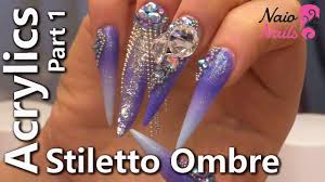 .stiletto false nails tips oval stilettos bright black uv gel salon acrylic fake nail art. Acrylic Stiletto Ombre Part 1 Youtube