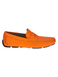 Salvatore Ferragamo Newton Leather Drivers In Orange Modesens