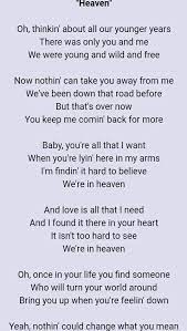 Heaven By Bryan Adams Adams Song Lyrics Favorite Lyrics Music Lyrics Songs
