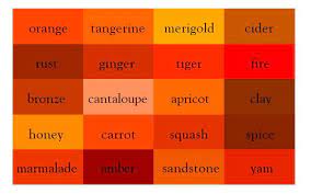 24 shades of orange color palette. Image Result For Red Orange Colors Names Color Mixing Chart Color Mixing Shades Of Orange