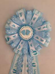 Baby Feet Theme Shower Corsage Pin Keepsake It S A Boy Or Girl Cold Porcelain Favor Lite Blue White Polka Dot Ribbon Capia Mom To Be Mum Baby Shower Corsage Baby