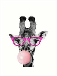 Black And White Glasses Wallpaper Black White Giraffe Pink Glasses Bubble Gum Art Print By Colorflowart Giraffe Artwork Giraffe Art Pop Art Animals