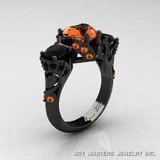Black And Pink Rings For Her Scandinavian 14k Black Gold 2 0 Ct Heart Orange Sapphire Black Diamond Three Stone Designer Eng Black Hills Gold Jewelry Black Gold Jewelry Art Masters Jewelry