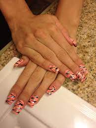 Tiger Stripe Acrylic Nails Nails Pedicure Nail Art Animal Nail Art