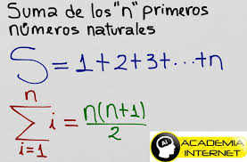 Resultado de imagen para SUMA DE N PRIMEROS NUMEROS NATURALES