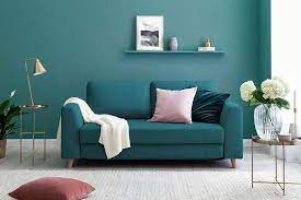 Schlafsofa In Turkis Holzfusse Thuisdecoratie Thuis Woonkamer