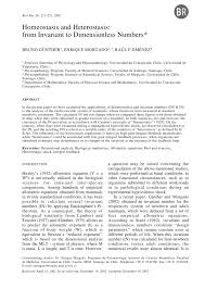 Pdf Homeostasis And Heterostasis From Invariant To Dimensionless Numbers