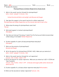 Cellular respiration is a process by which cells harvest the energy stored in food. Key Photosynthesis Cellular Resp Study Guide